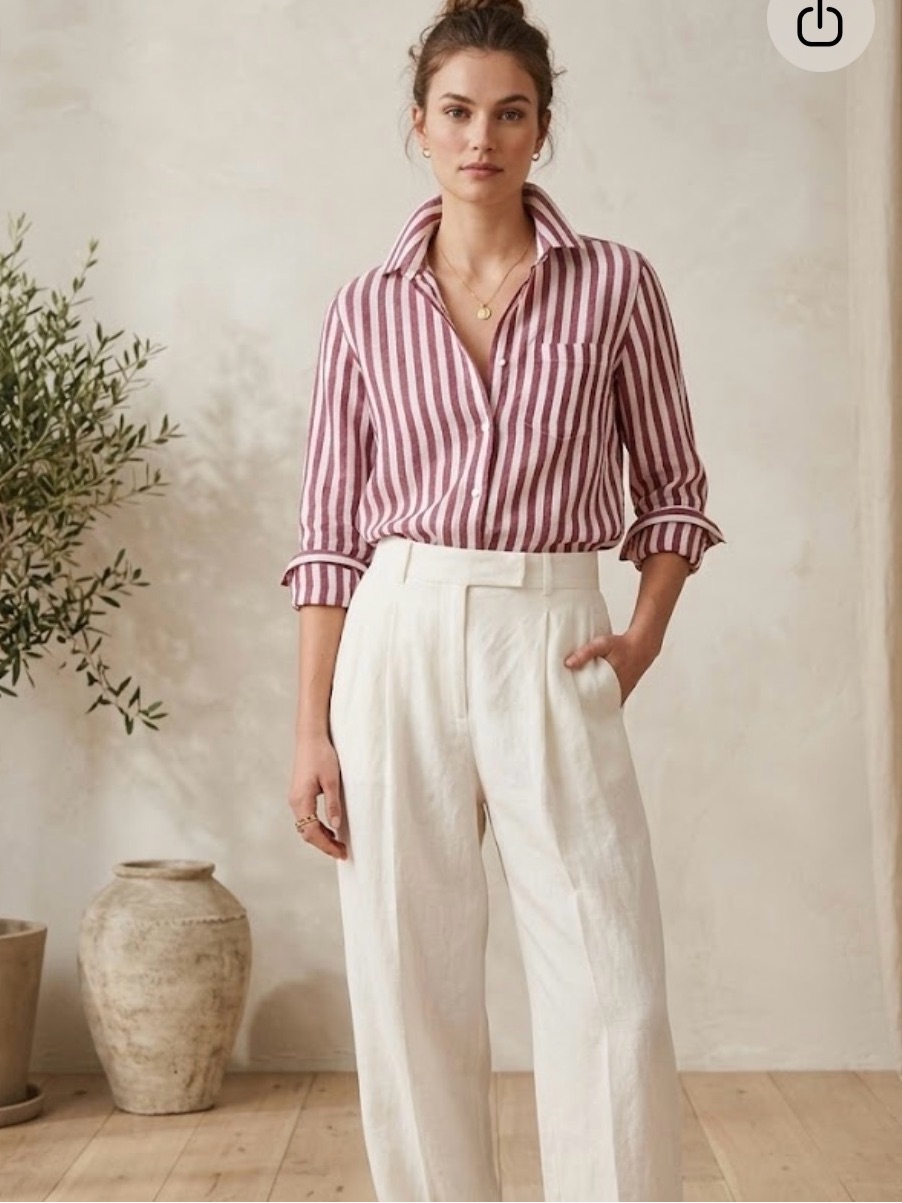 Max Mara Weekend Linen Top Red White Stripe Long Sleeve Size 2